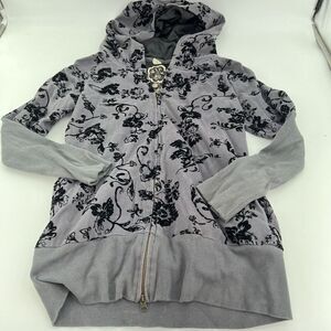 Nick & Mo Gray Full Zip Hoodie Black Brocade Jacket Size M